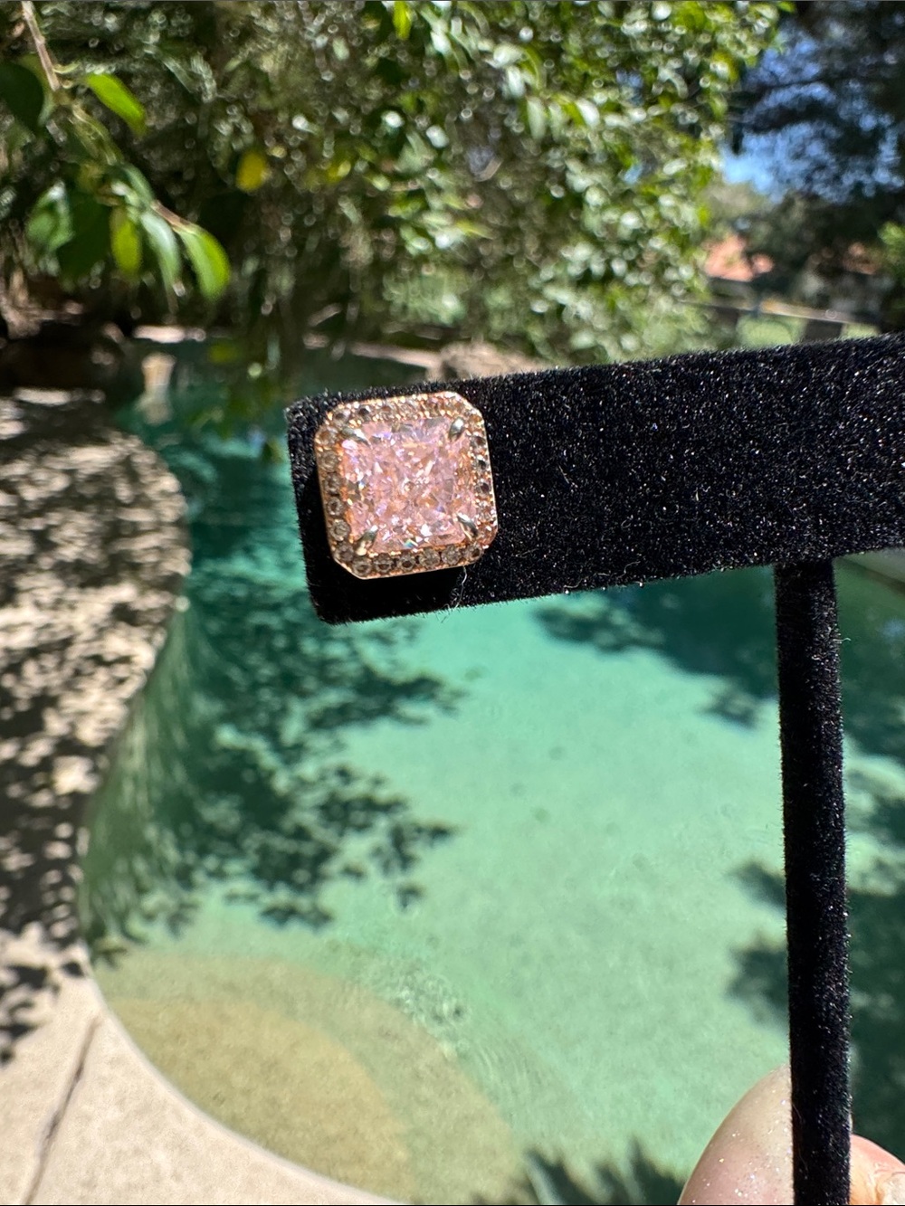 Simulated Pink Radiant Cut Lab Created Diamond Pave Earrings